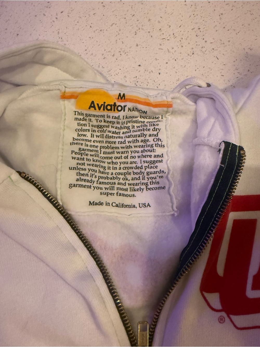 Aviator Nation Oklahoma university White Full-Zip Hoodie with Red Chest Graphic